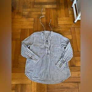 Madewell Striped Lace Up Blouse Womens Small Blue White Cotton Lightweight Top